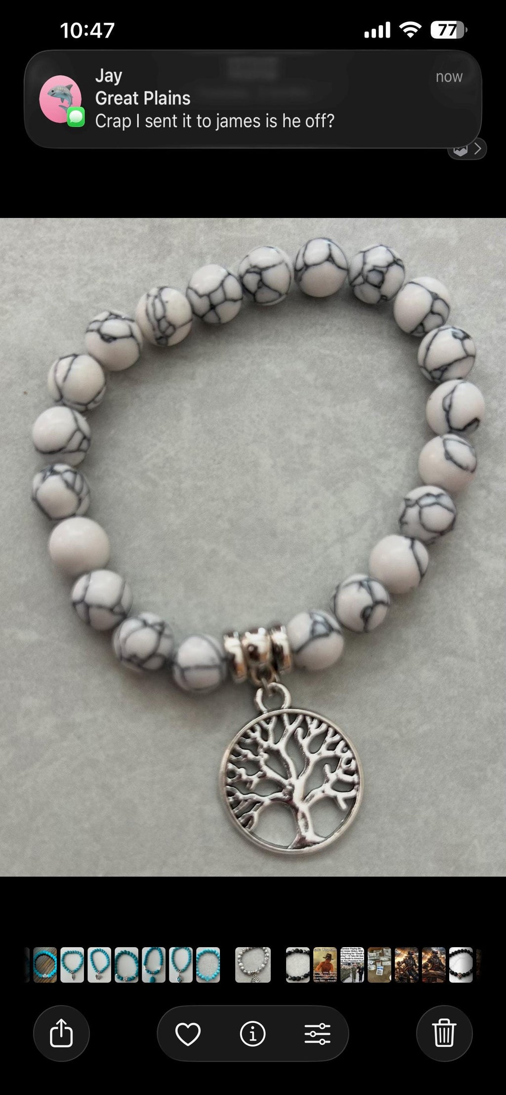 White Marble Bead Bracelet with Silver Tree of Life Charm