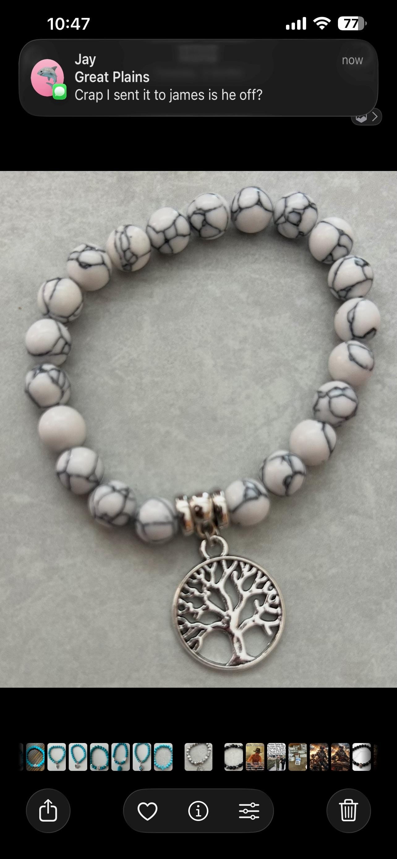 White Marble Bead Bracelet with Silver Tree of Life Charm