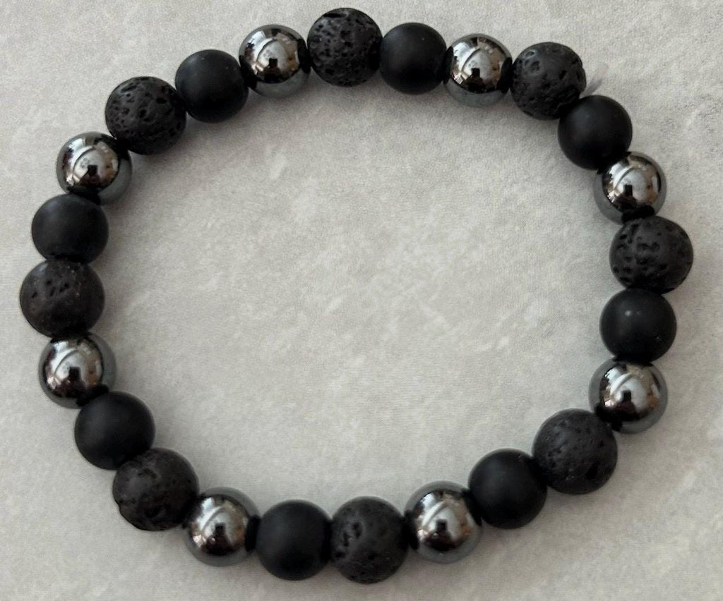 Black Crackle Lava Beads with Silver Accents