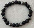 Black Crackle Lava Beads with Silver Accents