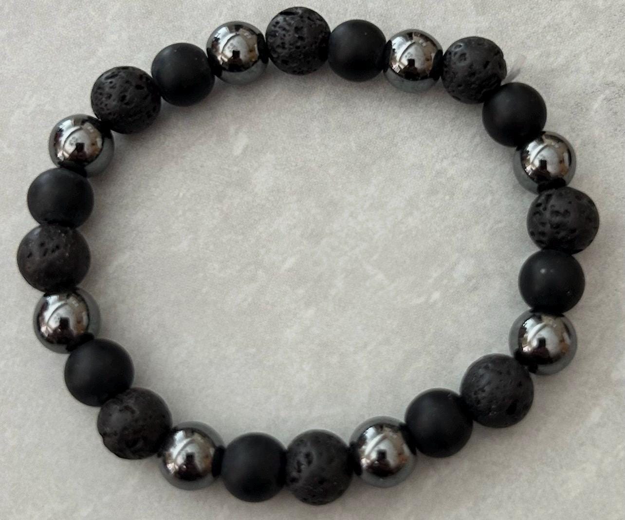 Black Crackle Lava Beads with Silver Accents