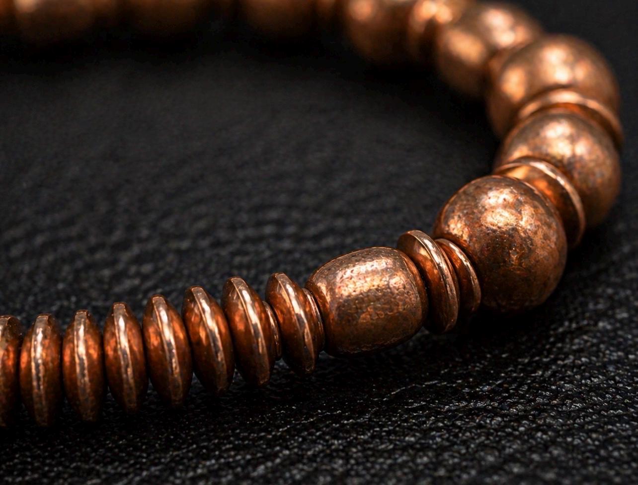 Copper Meridian Beaded Bracelet – Textured Solid Copper Jewelry – Masculine Design