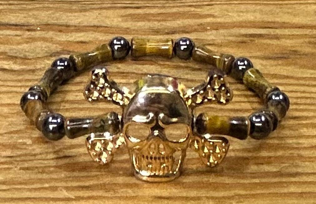 Gold Skull & Bamboo Beaded Pirate Bracelet