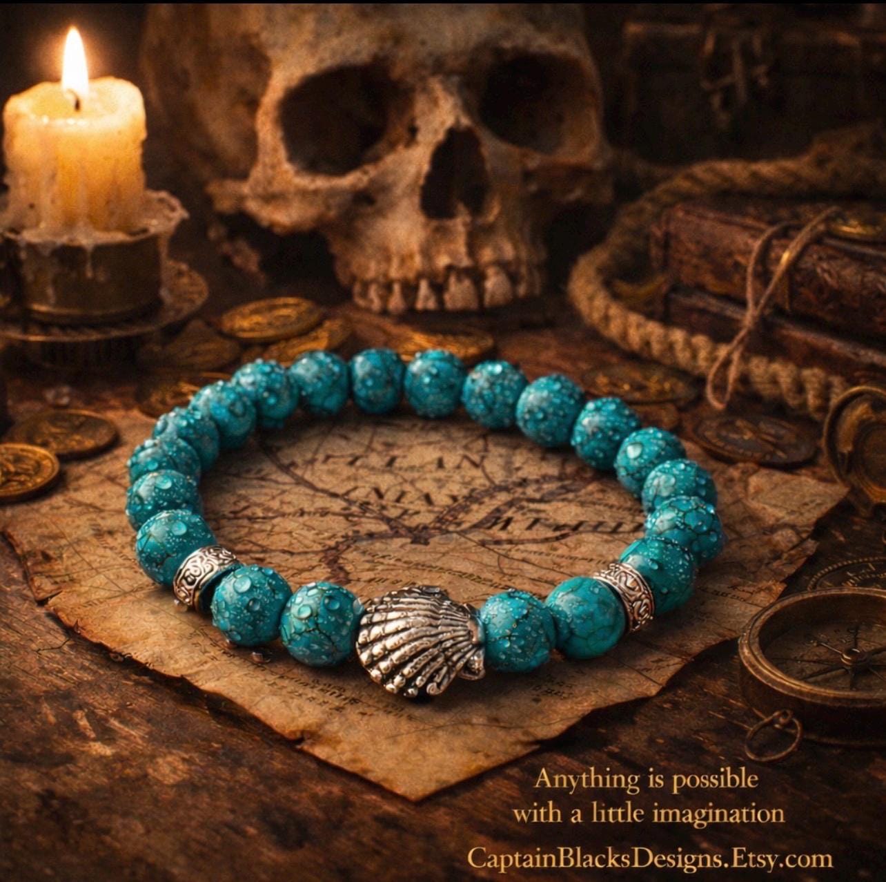 Turquoise Bracelet Sea Shell Beaded Stretch Bracelet Gift for Her Boho Jewelry