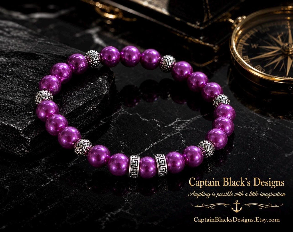 Purple Magenta Beaded Bracelet – Silver Accents Handmade Jewelry
