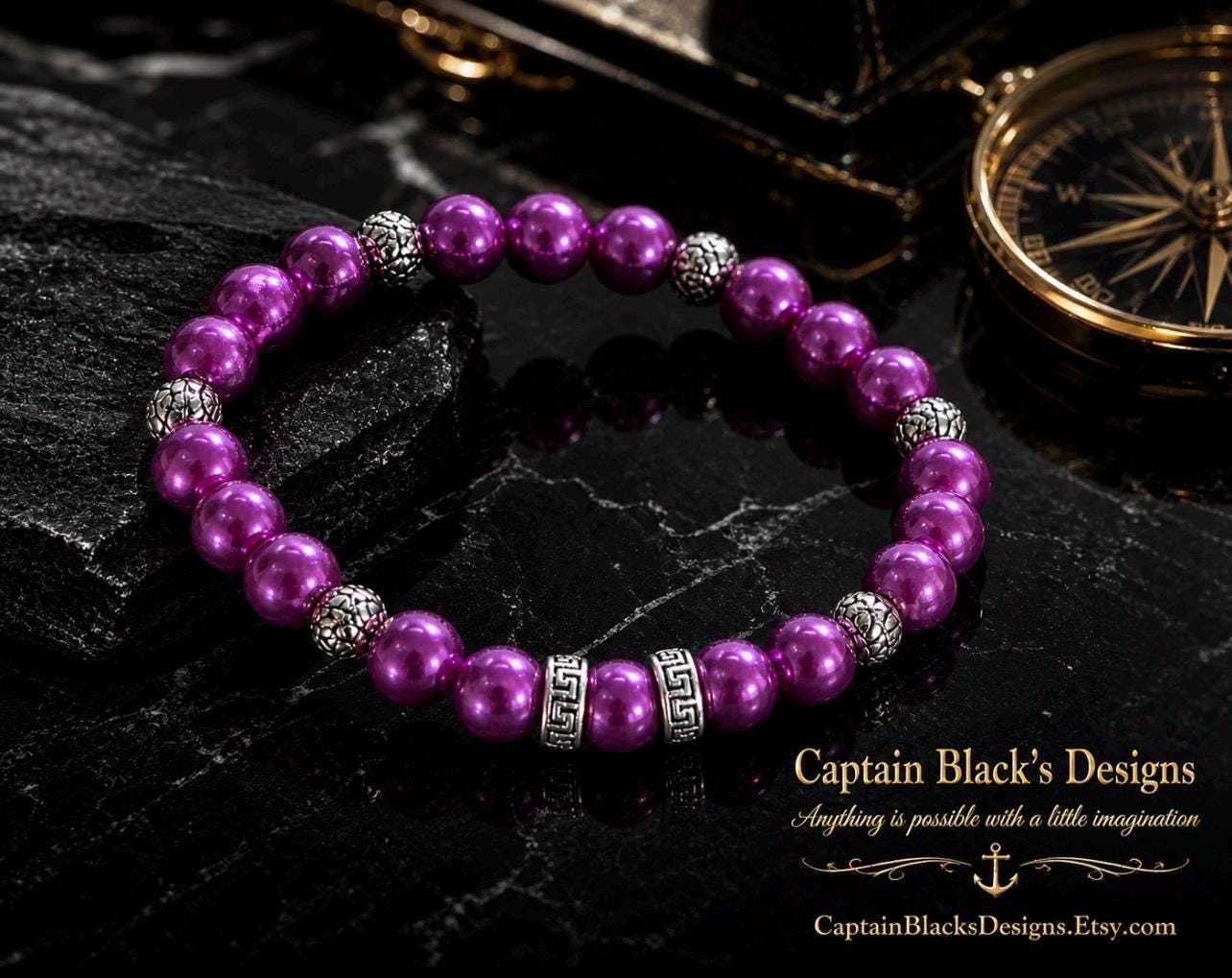 Purple Magenta Beaded Bracelet – Silver Accents Handmade Jewelry