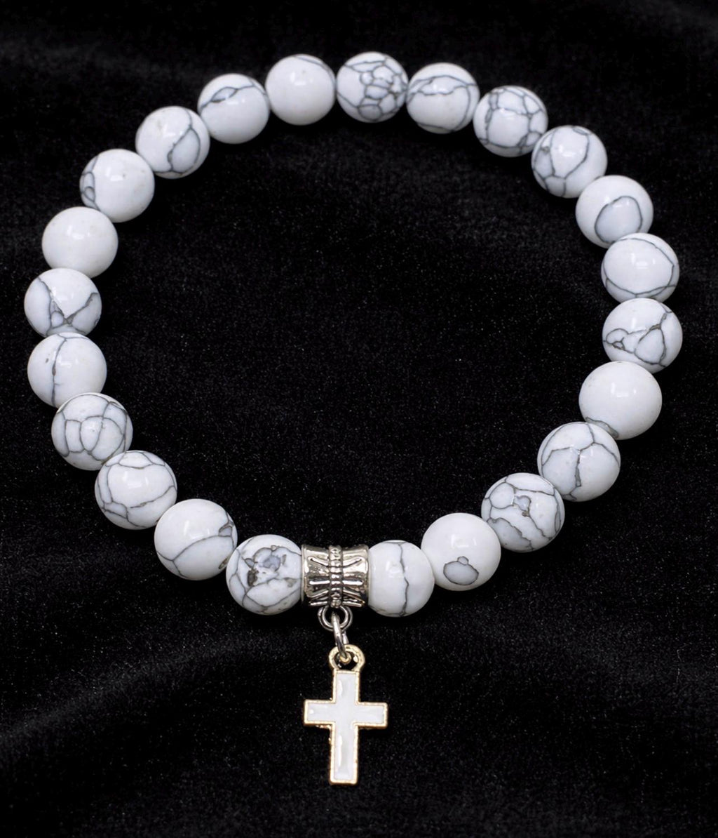 BEACH BLISS - White Marble Beads with Cross