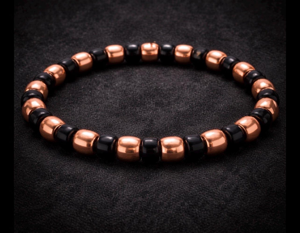 Mens Copper Black Beaded Bracelet | Captain Black Designs Stretch Jewelry
