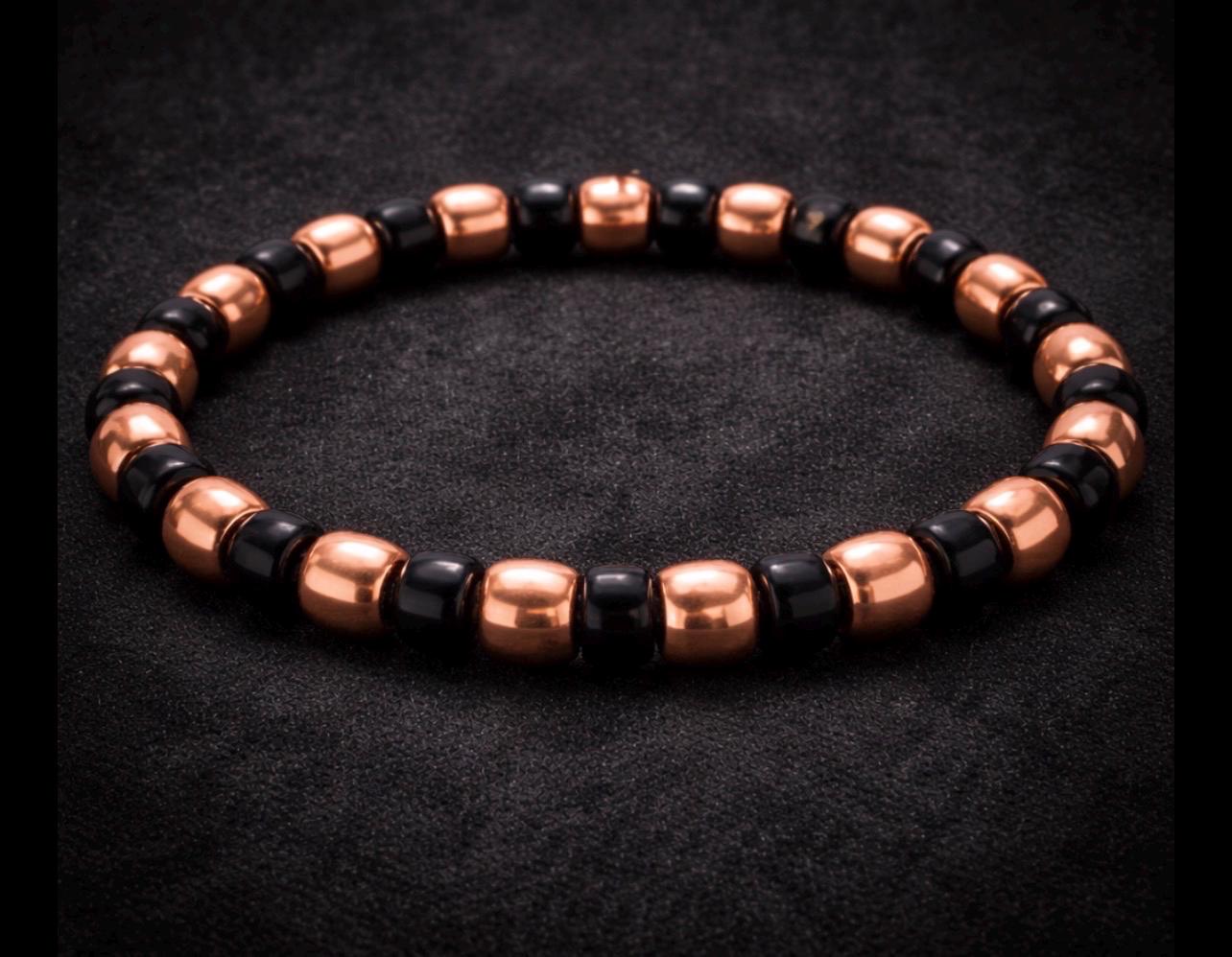 Mens Copper Black Beaded Bracelet | Captain Black Designs Stretch Jewelry