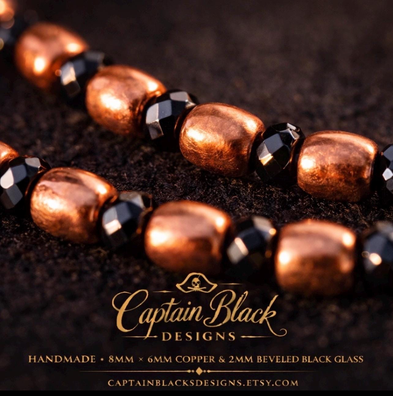 Copper Black Beaded Bracelet | Oval Copper, Faceted Glass, Minimalist Stackable Jewelry