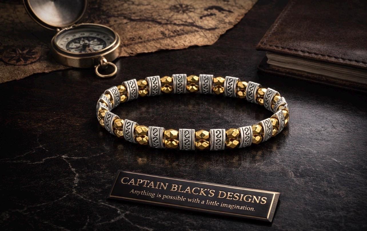 Men's Two-Tone Aztec Bracelet, Mixed Metal Beaded Jewelry