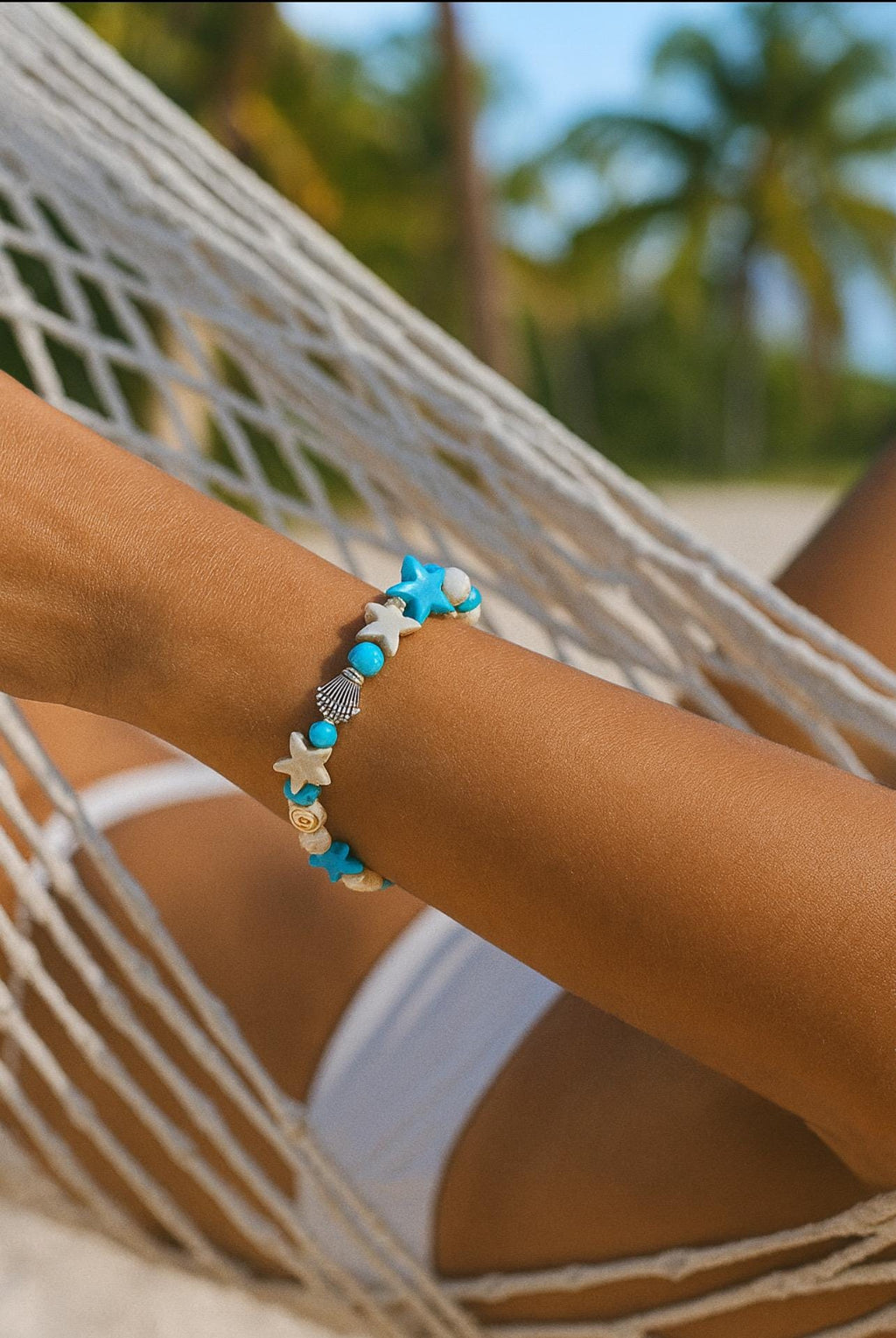 Beach Stars Bracelet: Turquoise & Sandstone Style