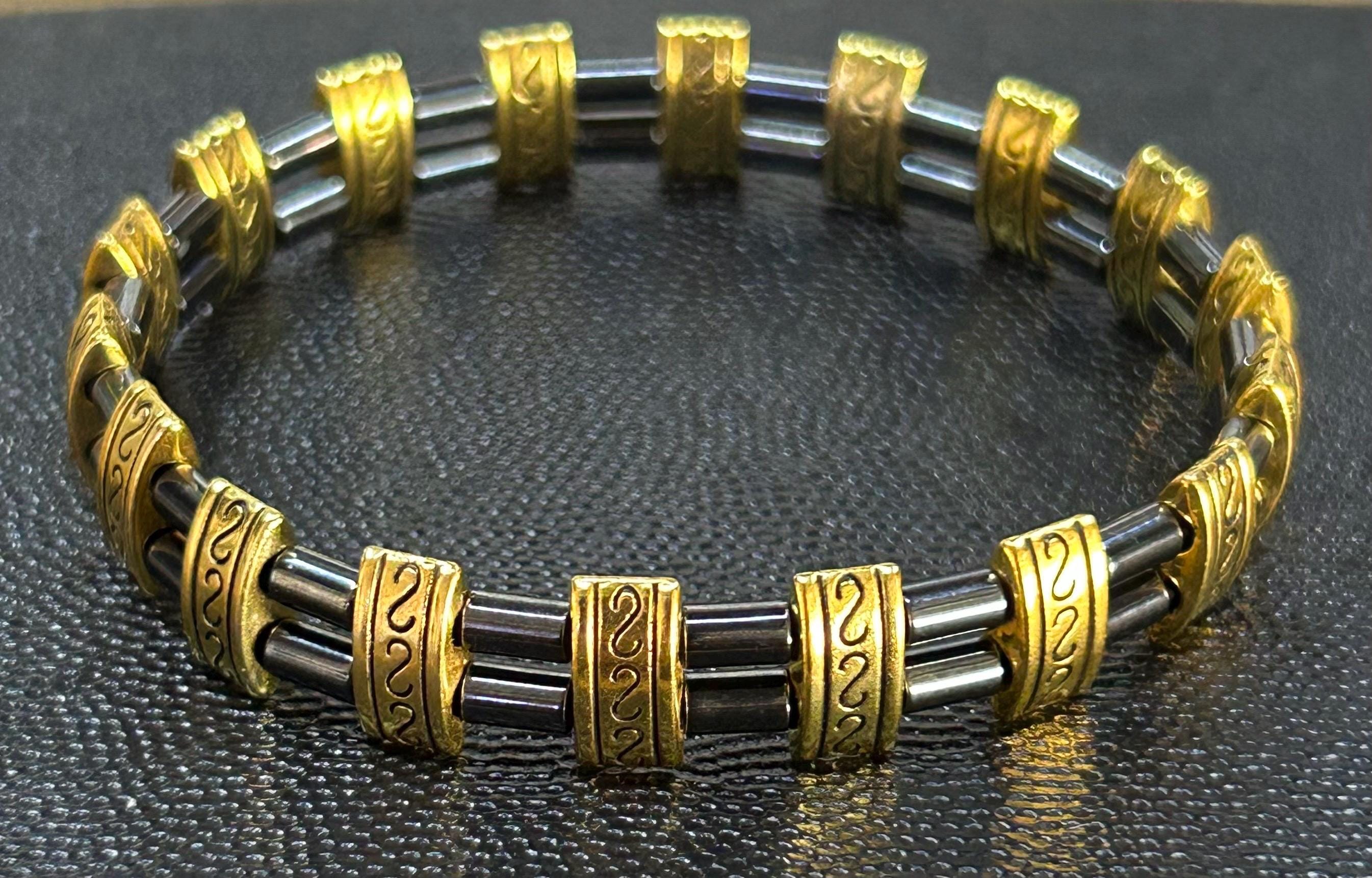 Black Gold Tribal Bracelet, Warrior Style Statement Jewelry, Men's Accessory