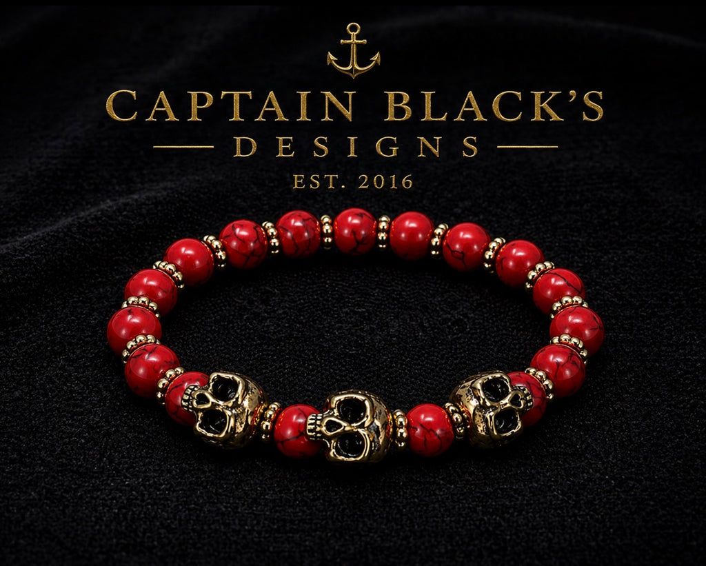 Crimson Tide Skull Bracelet – Red & Gold | Captain Black Designs