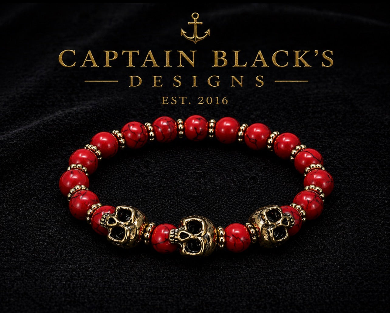 Crimson Tide Skull Bracelet – Red & Gold | Captain Black Designs