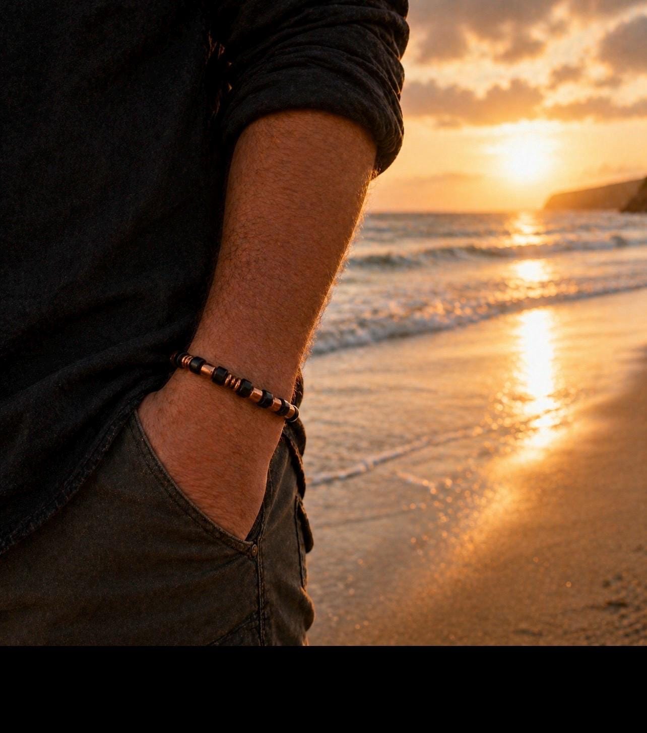 Copper Pulse Bracelet – Men's Black Copper Minimalist Beaded Jewelry | Captain Black's