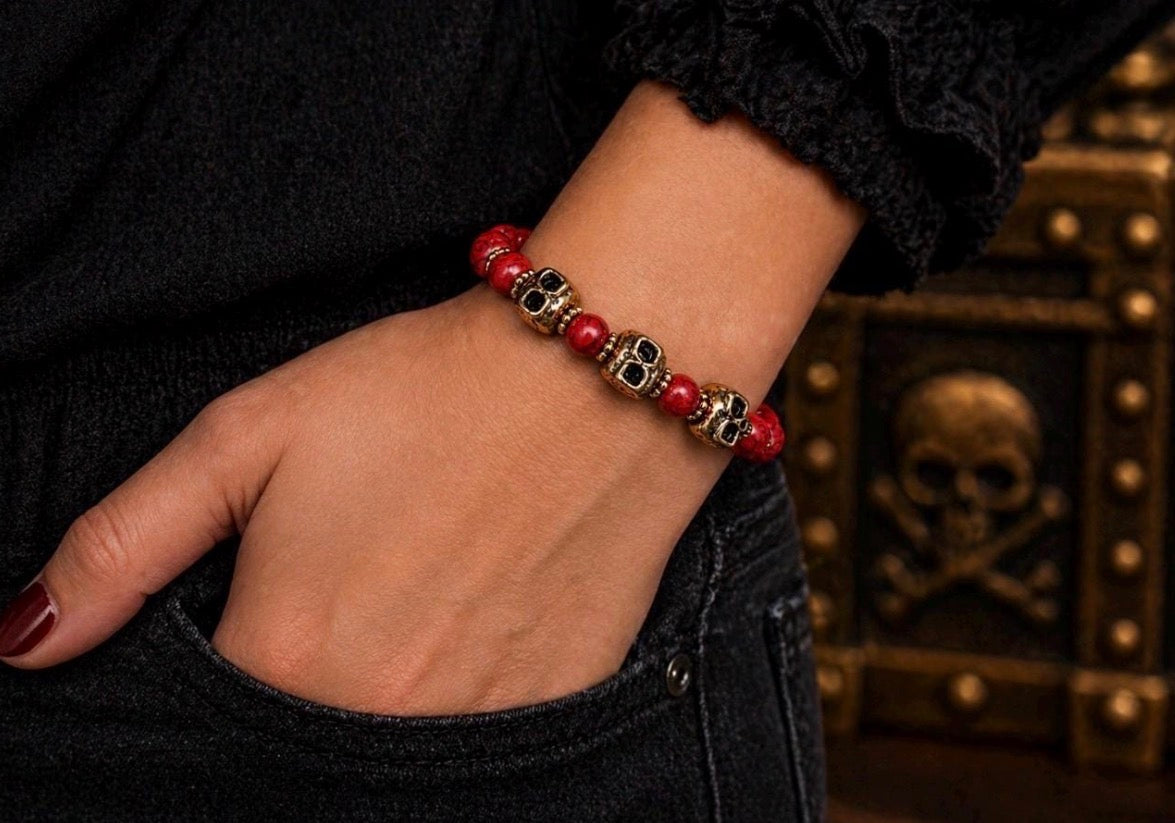 Crimson Tide Skull Bracelet – Red & Gold | Captain Black Designs
