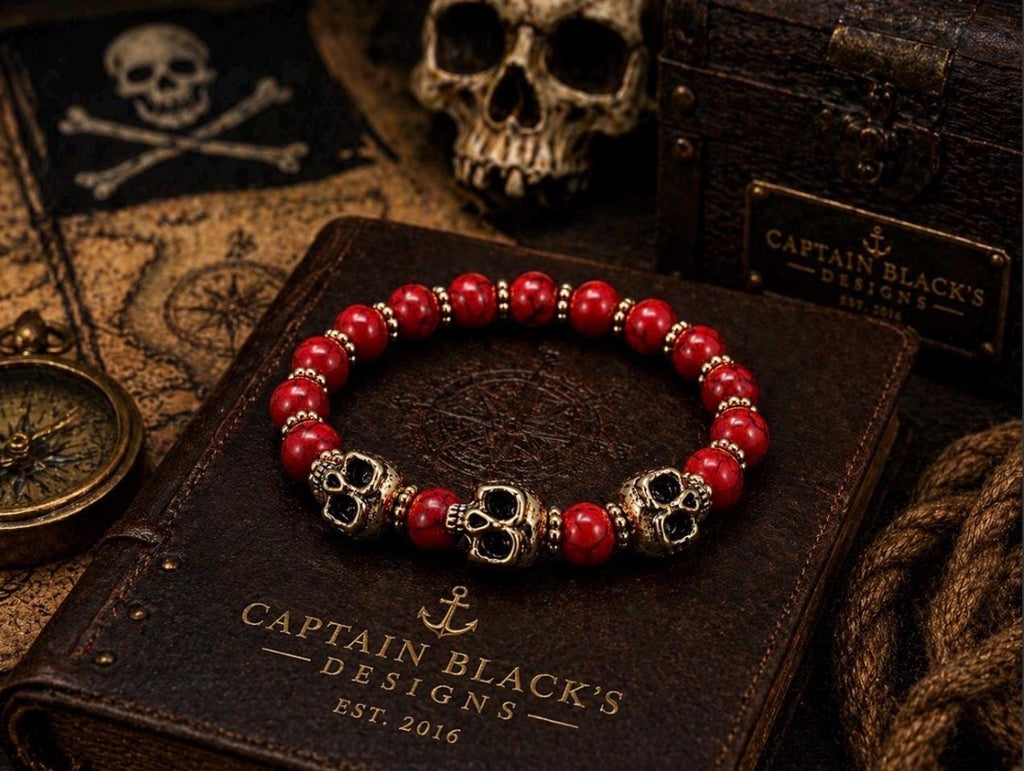 Crimson Tide Skull Bracelet – Red & Gold | Captain Black Designs