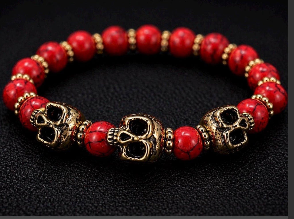 Crimson Tide Skull Bracelet – Red & Gold | Captain Black Designs