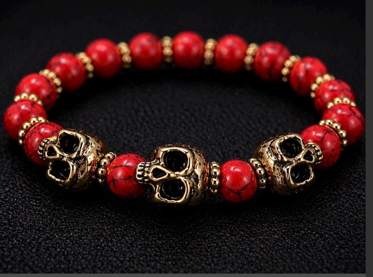 Crimson Tide Skull Bracelet – Red & Gold | Captain Black Designs