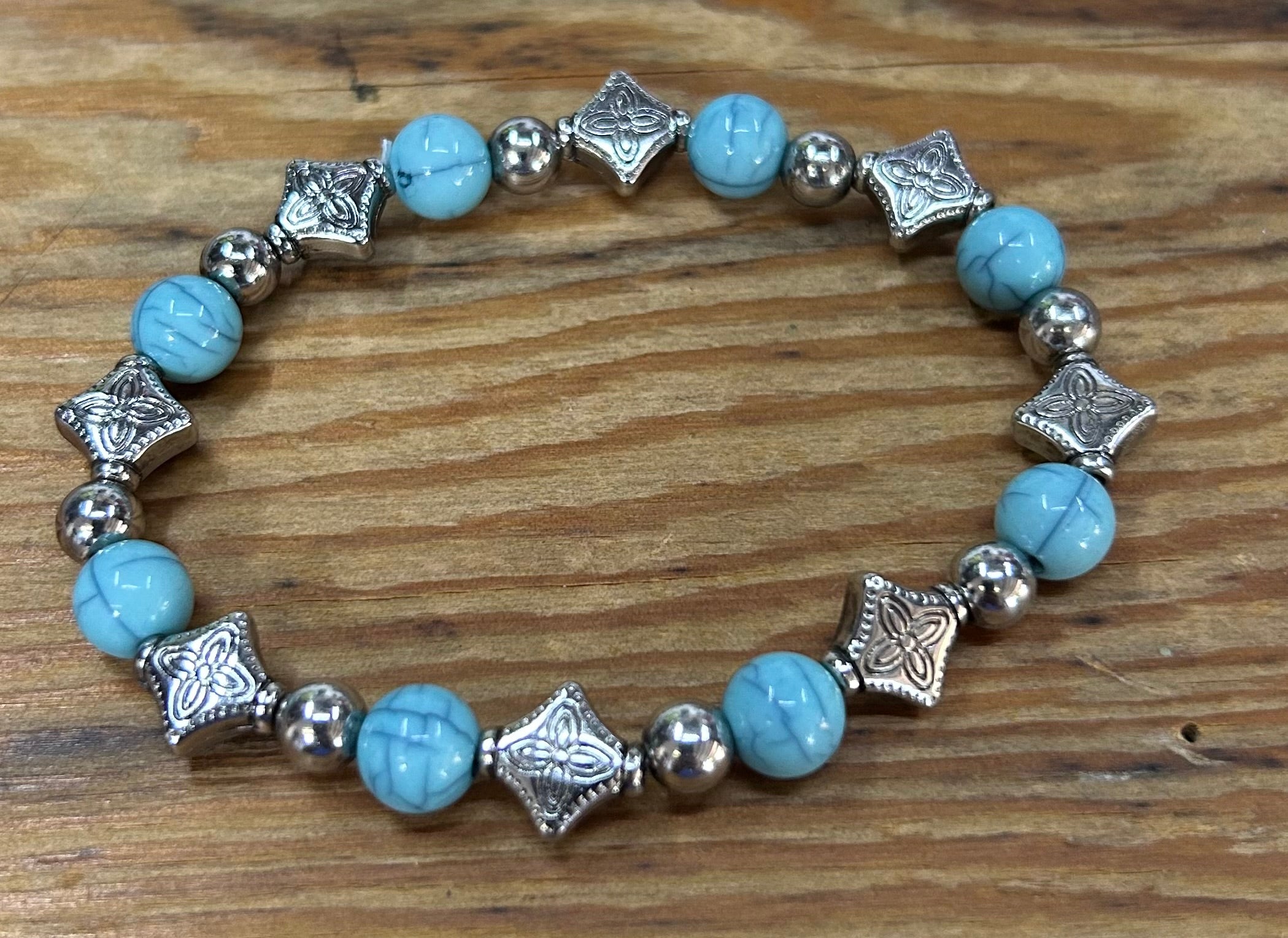 Desert Sky Collection – Turquoise & Diamond Silver Spacer Bracelet