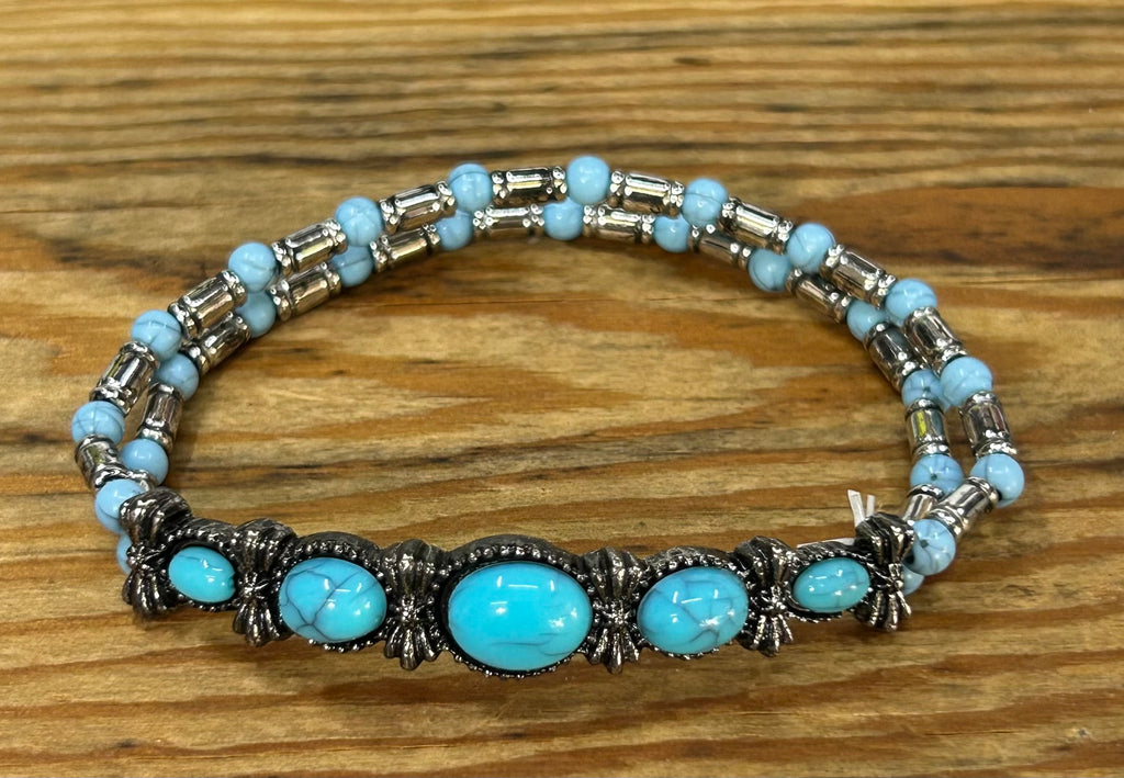 Desert Sky Collection – Double Strand Turquoise Cabochon & Crystal Bracelet