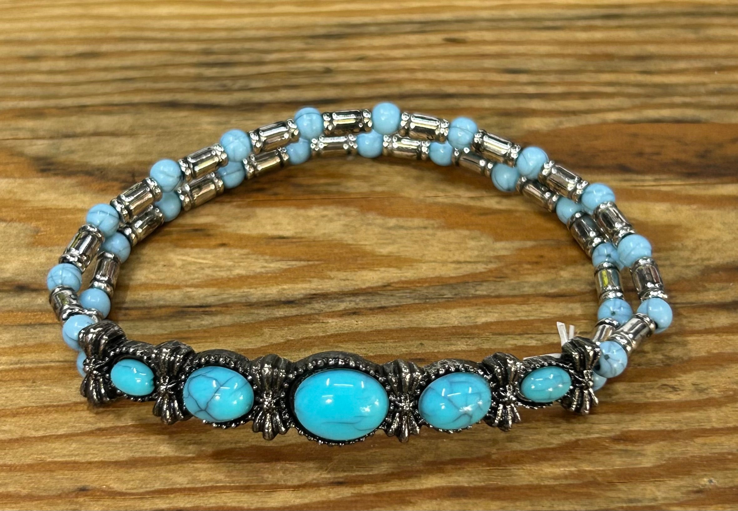 Desert Sky Collection – Double Strand Turquoise Cabochon & Crystal Bracelet