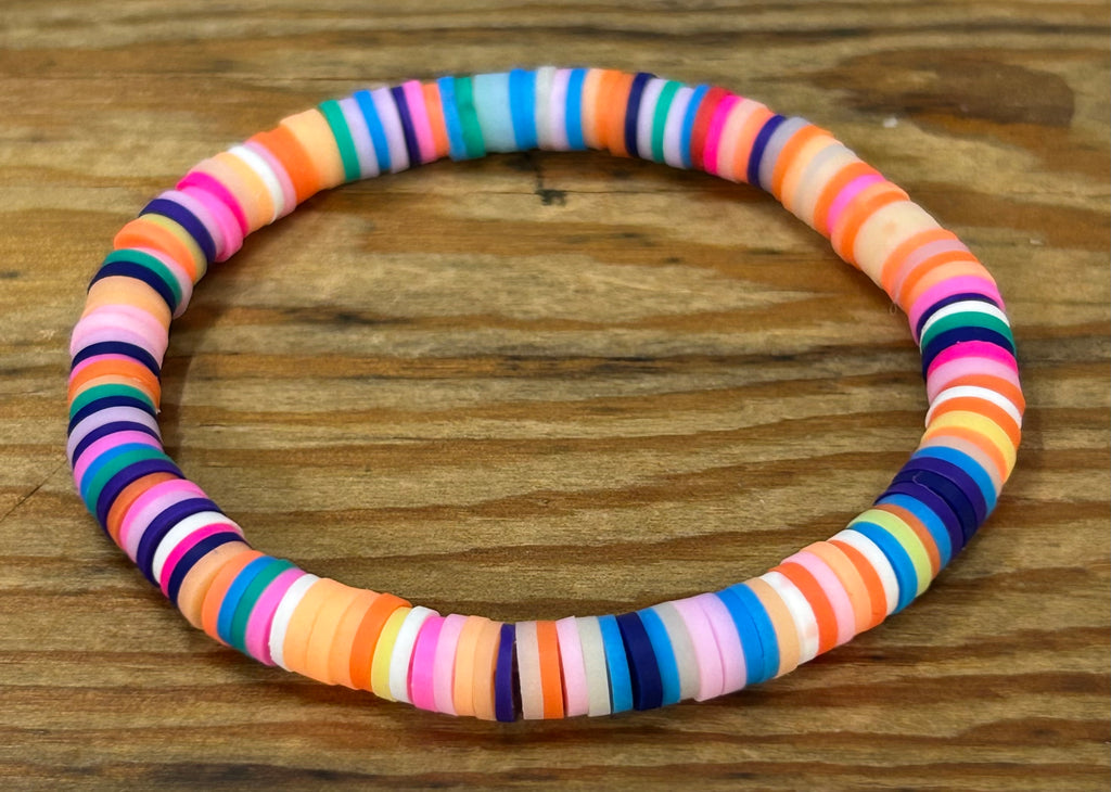 Rainbow Clay Heishi Bead Bracelet – Colorful Kids & Teen Stretch Jewelry
