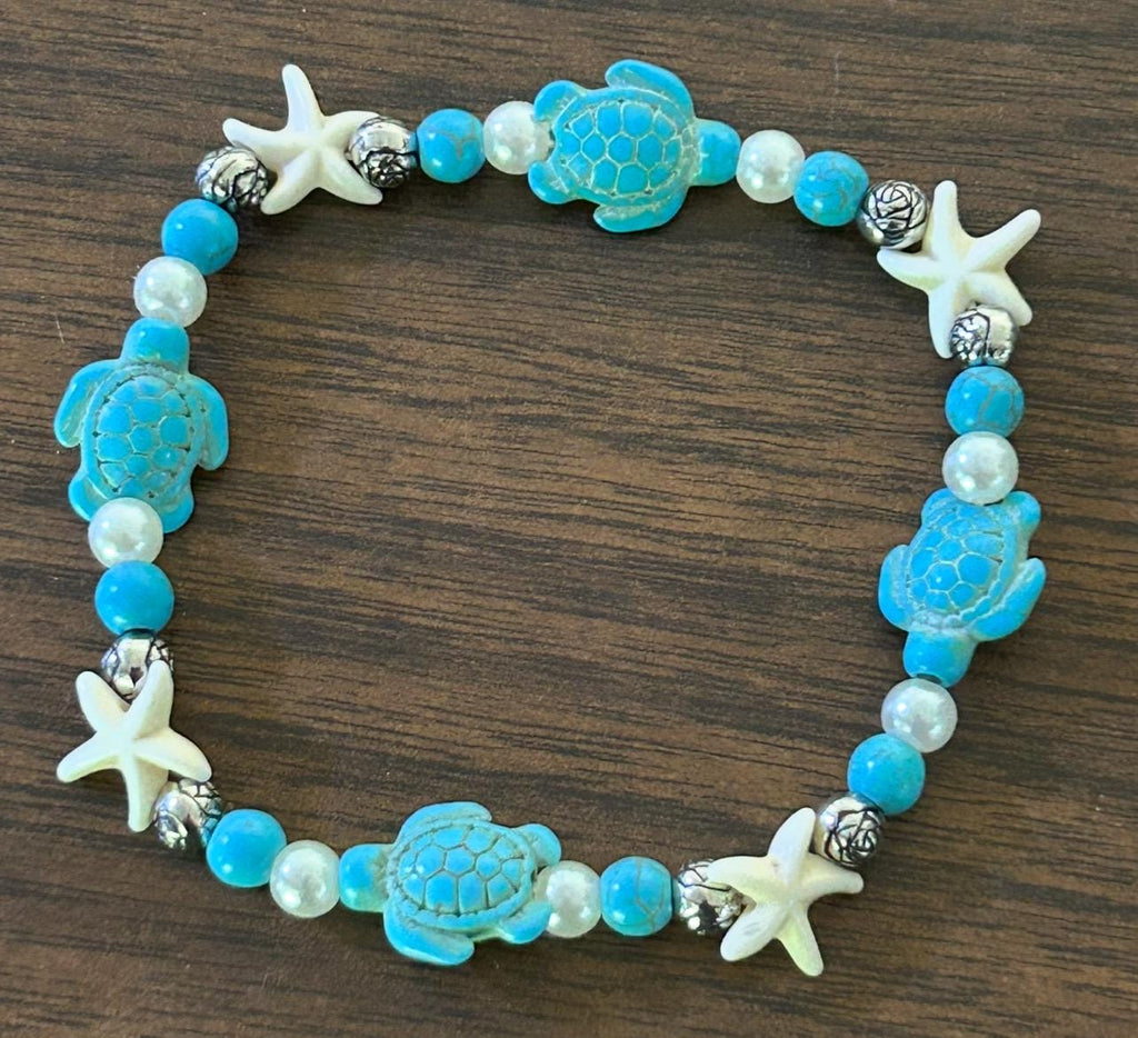 Sea Turtle Starfish Beaded Bracelet: Beach Bliss