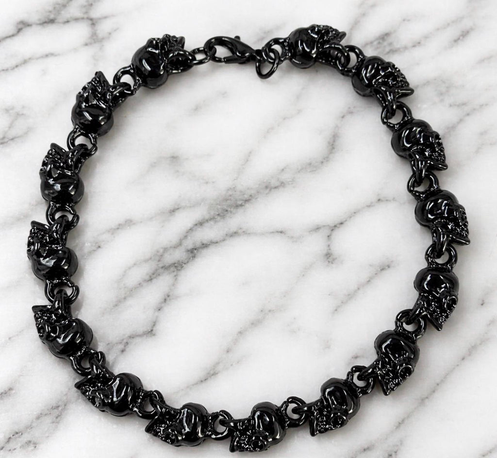 Men's Black Stainless Steel Skull Bracelet: Pirate Chain Jewelry