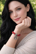 Red Beaded Bracelet with Silver Tree of Life Charm – Boho Style