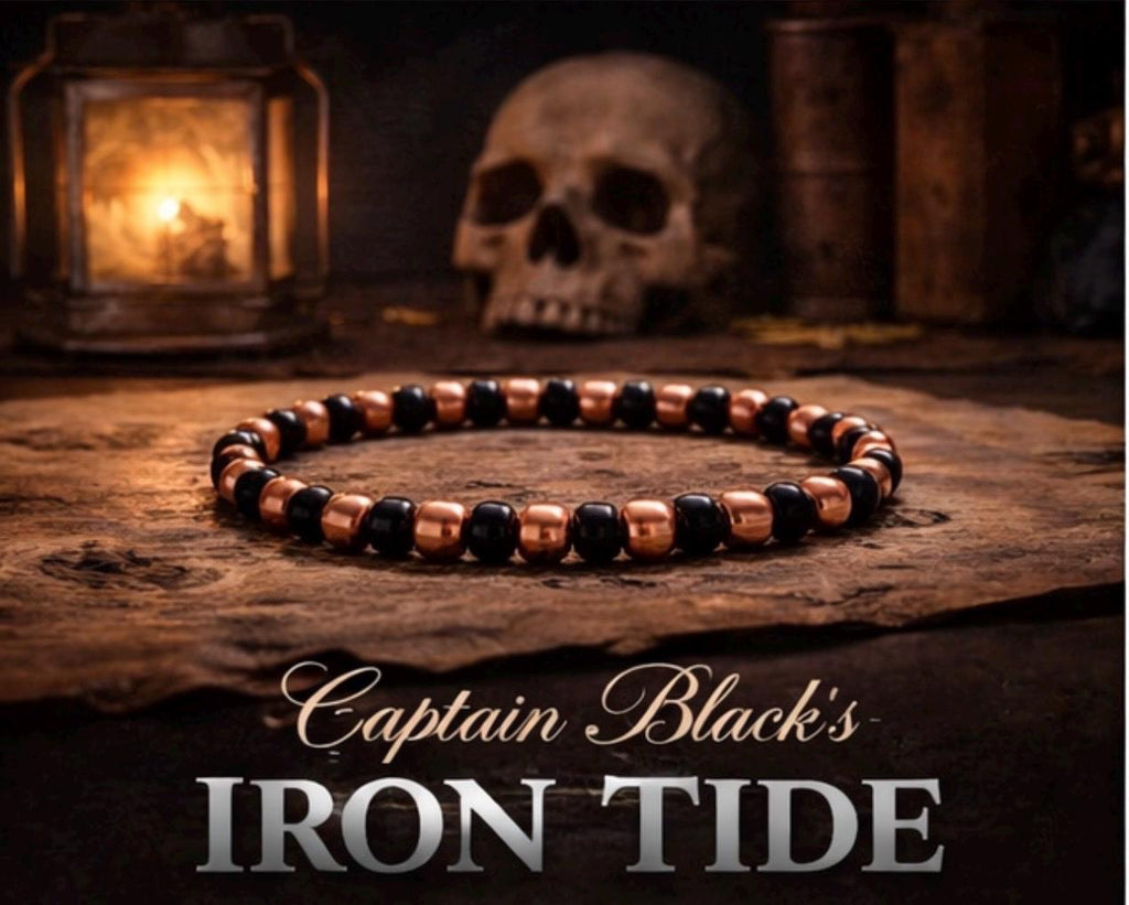 Mens Copper Black Beaded Bracelet | Captain Black Designs Stretch Jewelry