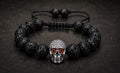 Pirate Collection. Captain Black Skull Lava Bracelet Collection | Silver Skull Bead Bracelet for Men