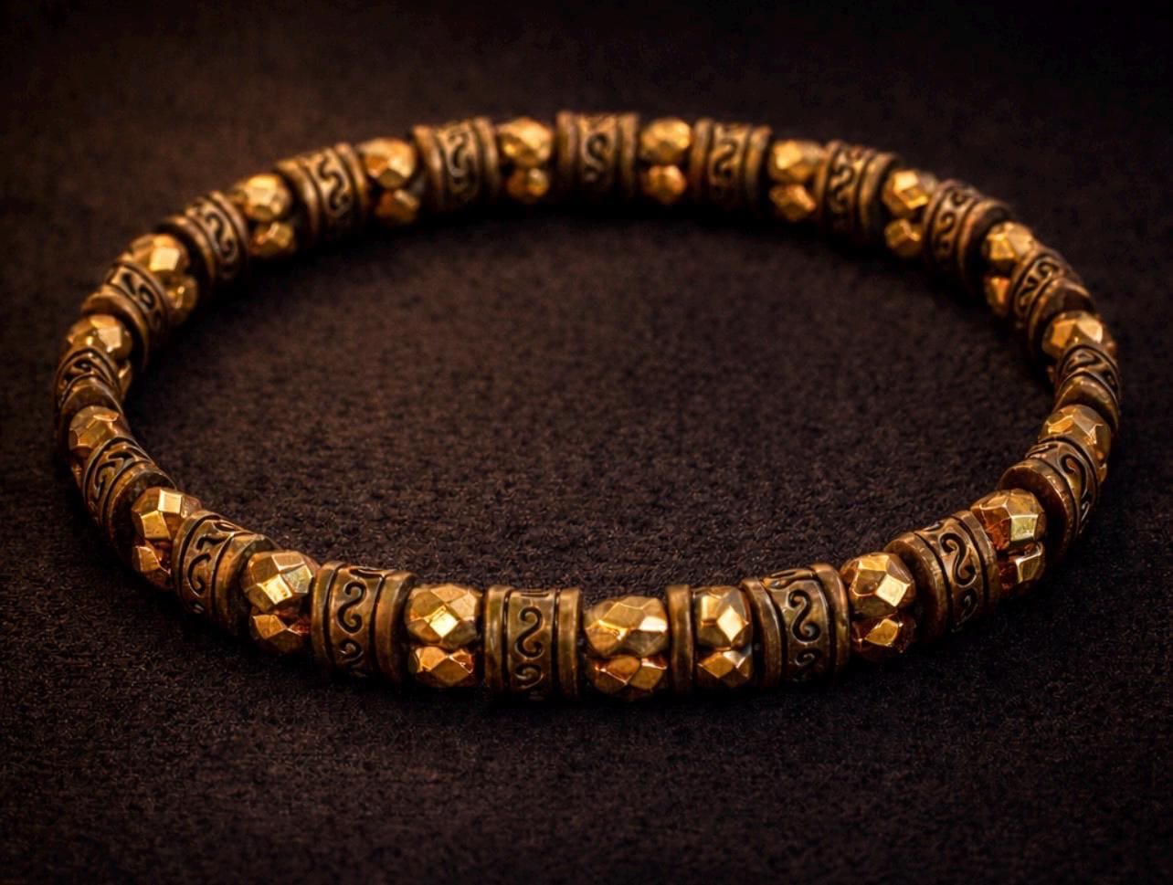 Mens Bronze Beaded Bracelet, Aztec Tribal Design, Stretch Jewelry