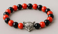 Silver Fox Head Bracelet: Black & Orange Bead Jewelry