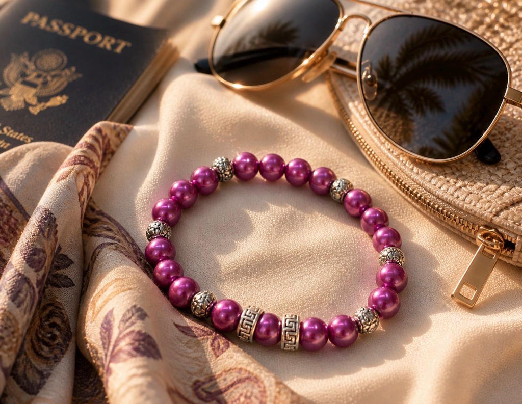 Purple Magenta Beaded Bracelet – Silver Accents Handmade Jewelry