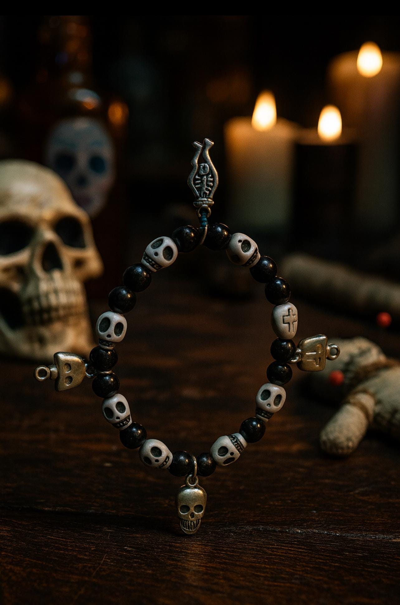 Skull Bead Bracelet with a VooDoo touch