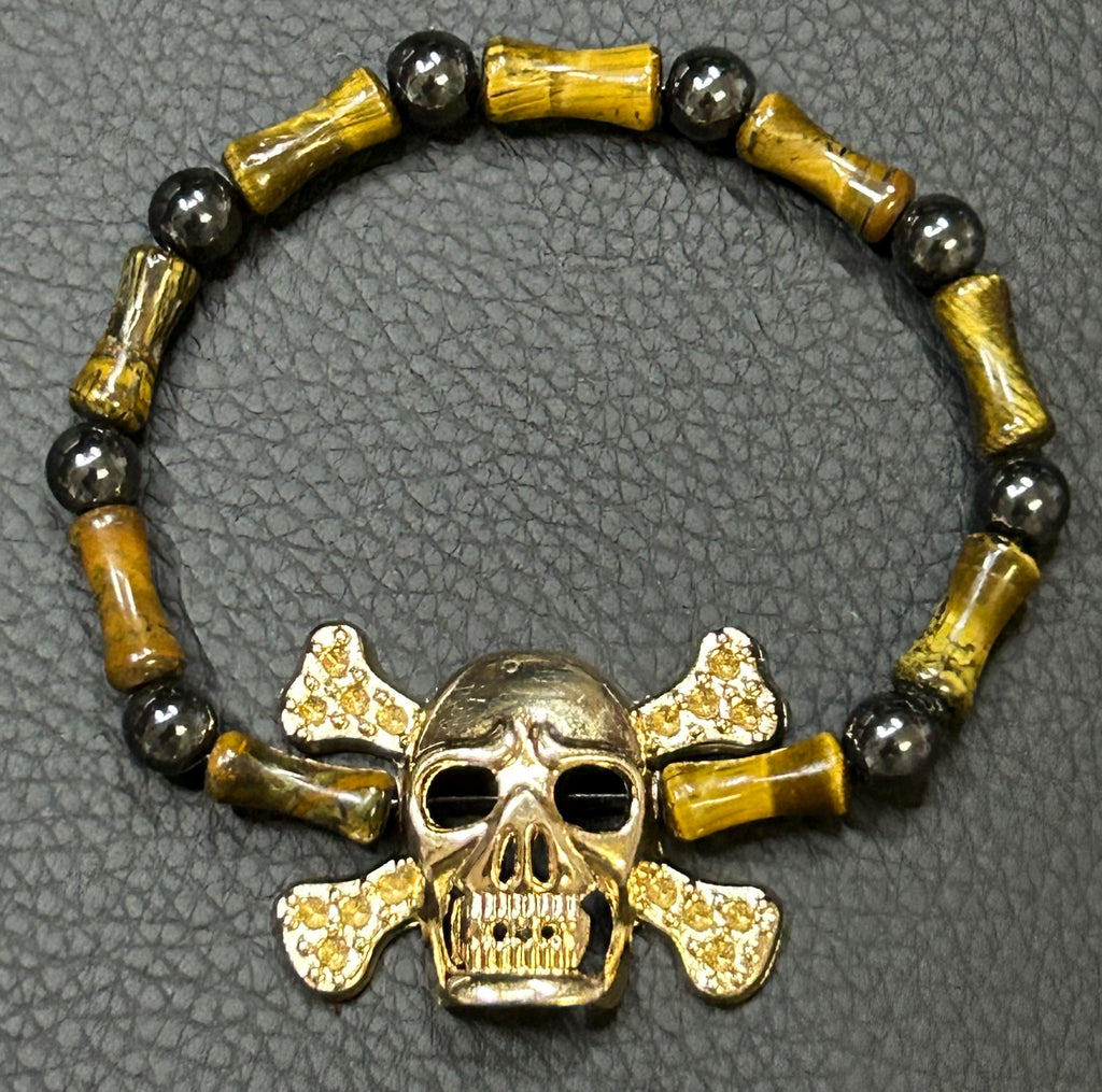 Gold Skull & Bamboo Beaded Pirate Bracelet
