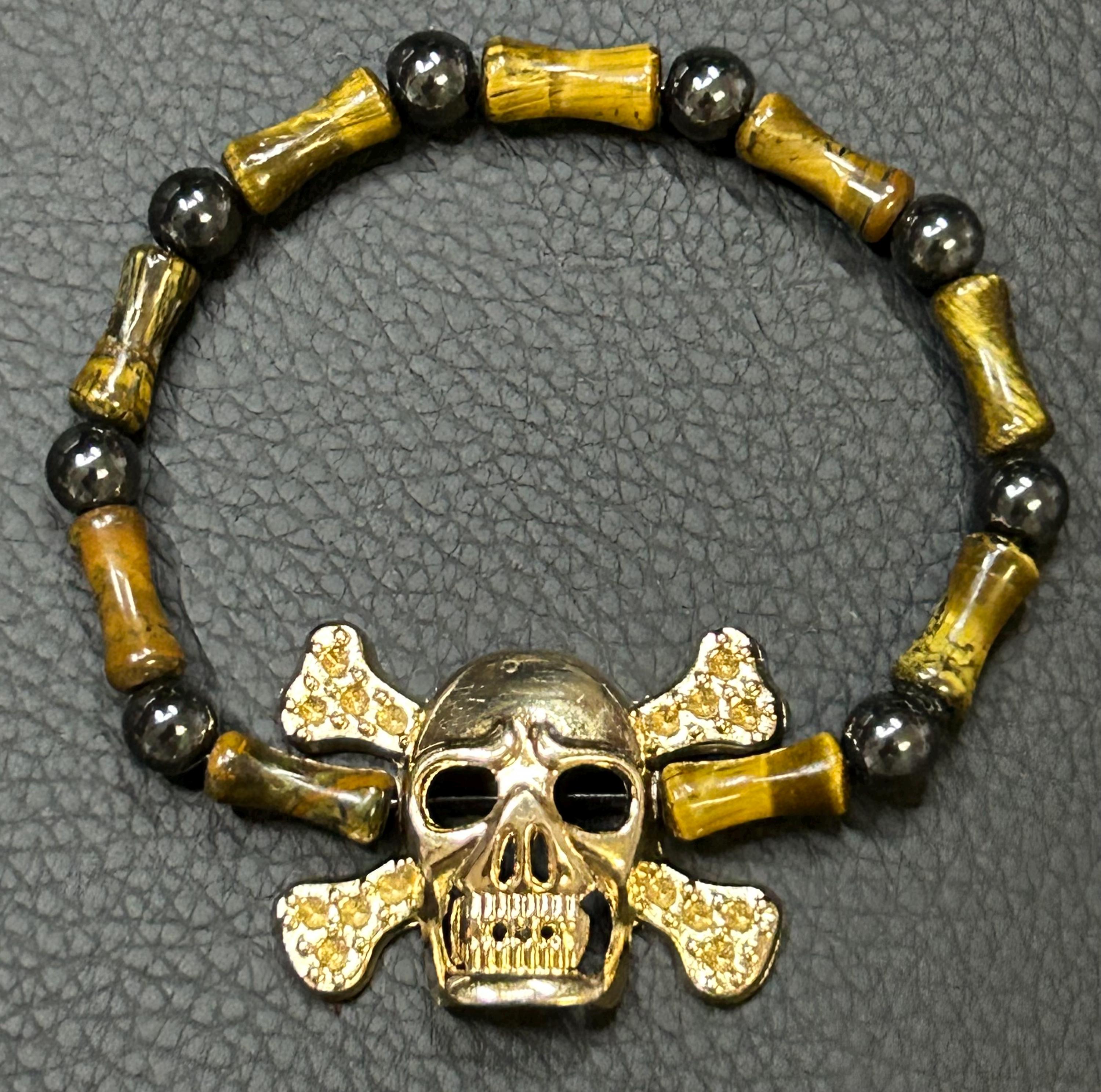 Gold Skull & Bamboo Beaded Pirate Bracelet