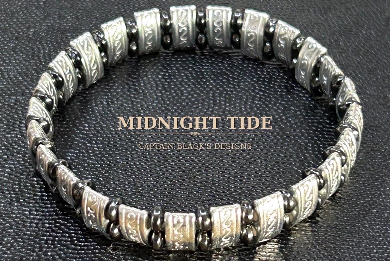 Men's Engraved Silver (Double Strand Beads)  Tribal Style Jewelry