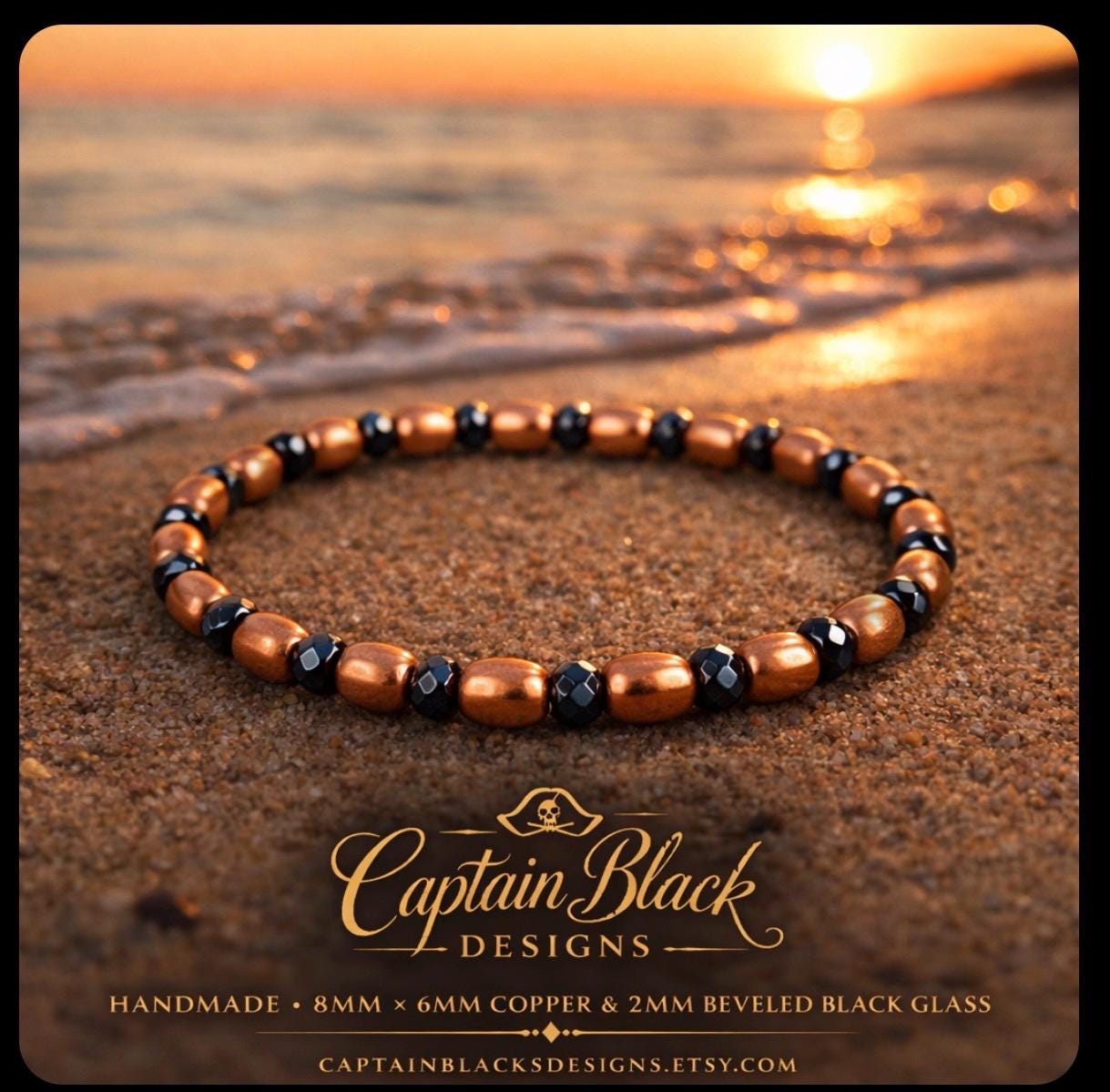 Copper Black Beaded Bracelet | Oval Copper, Faceted Glass, Minimalist Stackable Jewelry