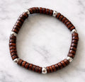 Bamboo Bead Bracelet with Silver Spacers, Beach Summer Jewelry