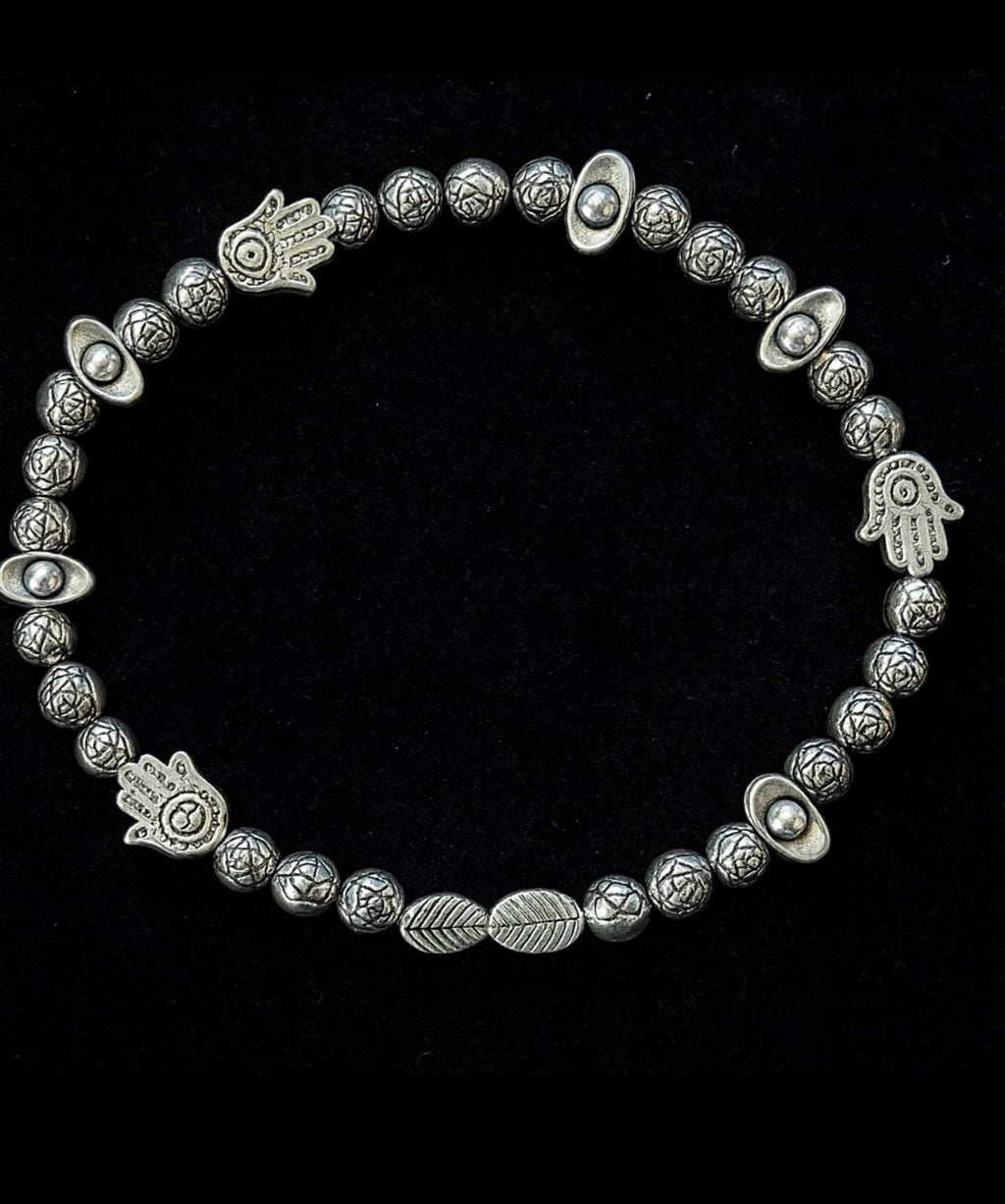 Silver Beaded Charm Bracelet: Pirate Treasure Style
