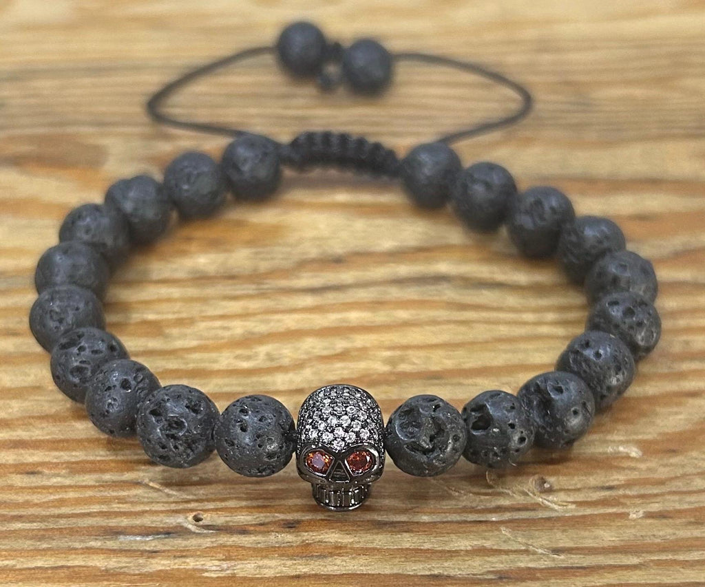 Pirate Collection. Captain Black Skull Lava Bracelet Collection |Black Skull Bead Bracelet for Men
