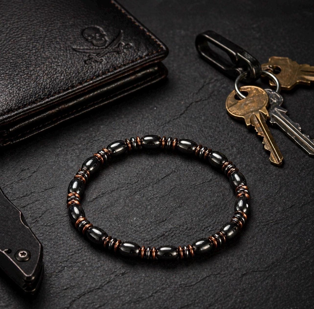 Obsidian Copper Accent Bracelet – Men's Minimalist Beaded Jewelry
