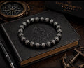Black Silver Greek Key Bracelet, Engraved Spacers, Polished Beads, Mens Beaded Jewelry