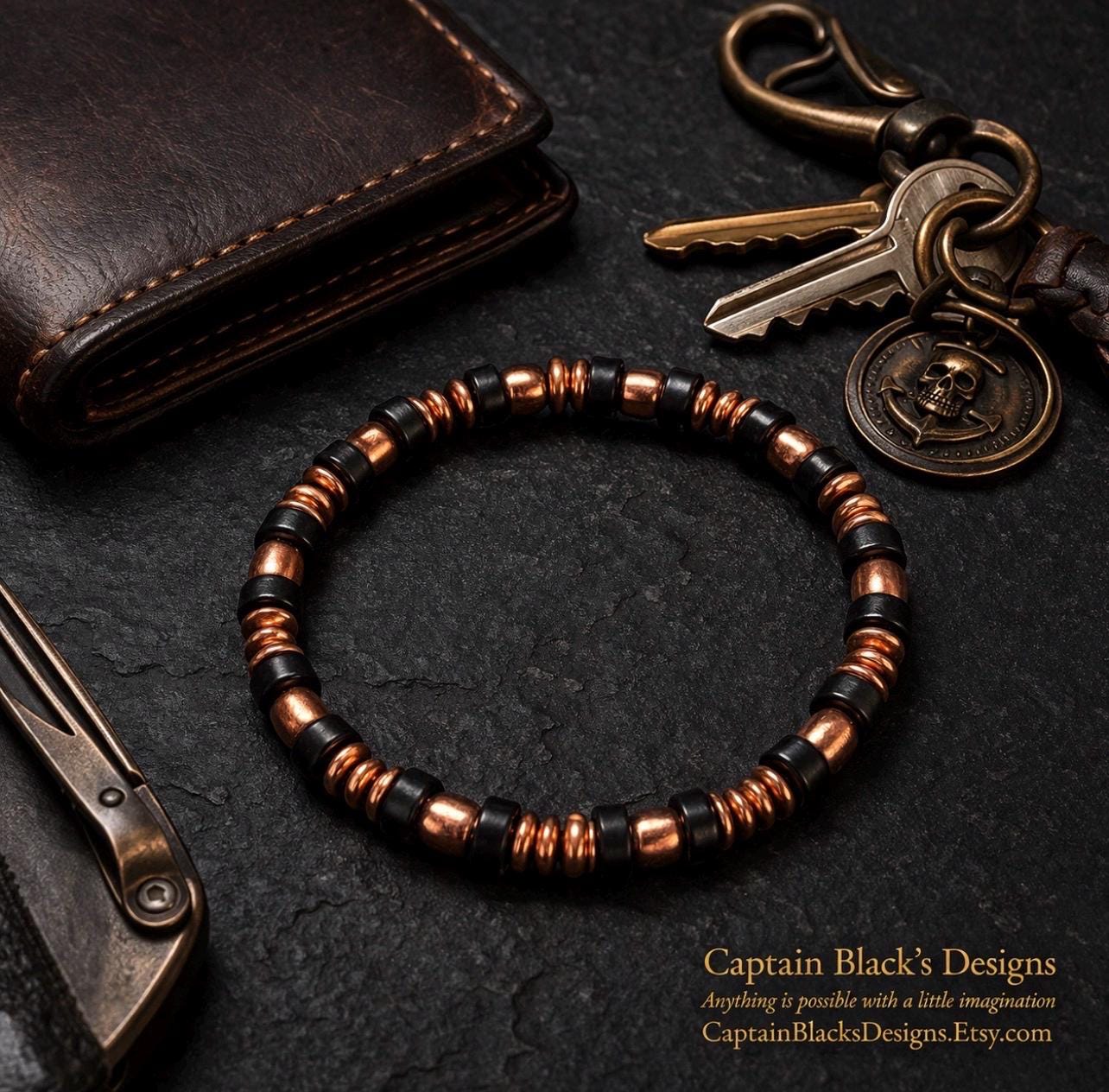 Copper Pulse Bracelet – Men's Black Copper Minimalist Beaded Jewelry | Captain Black's