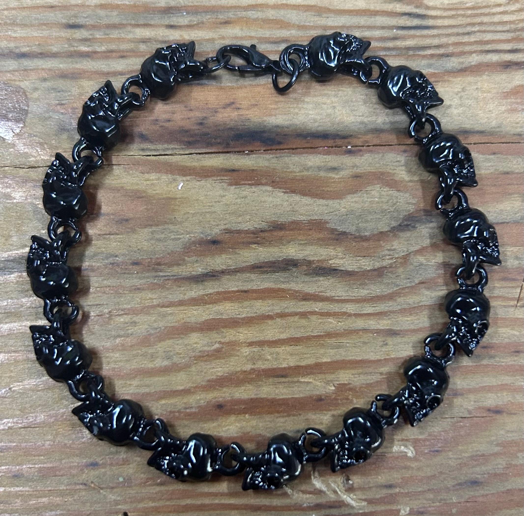 Men's Black Stainless Steel Skull Bracelet: Pirate Chain Jewelry