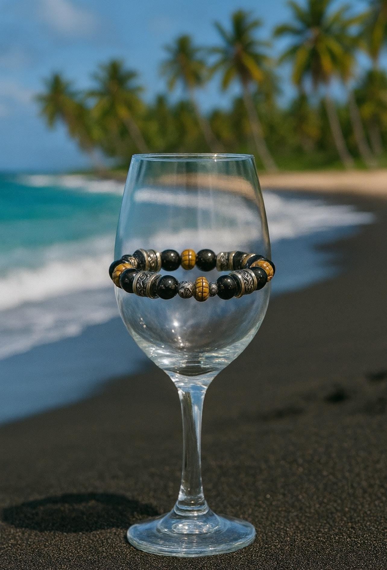 Beaded Bracelet: Black Onyx, Sterling Silver Accents