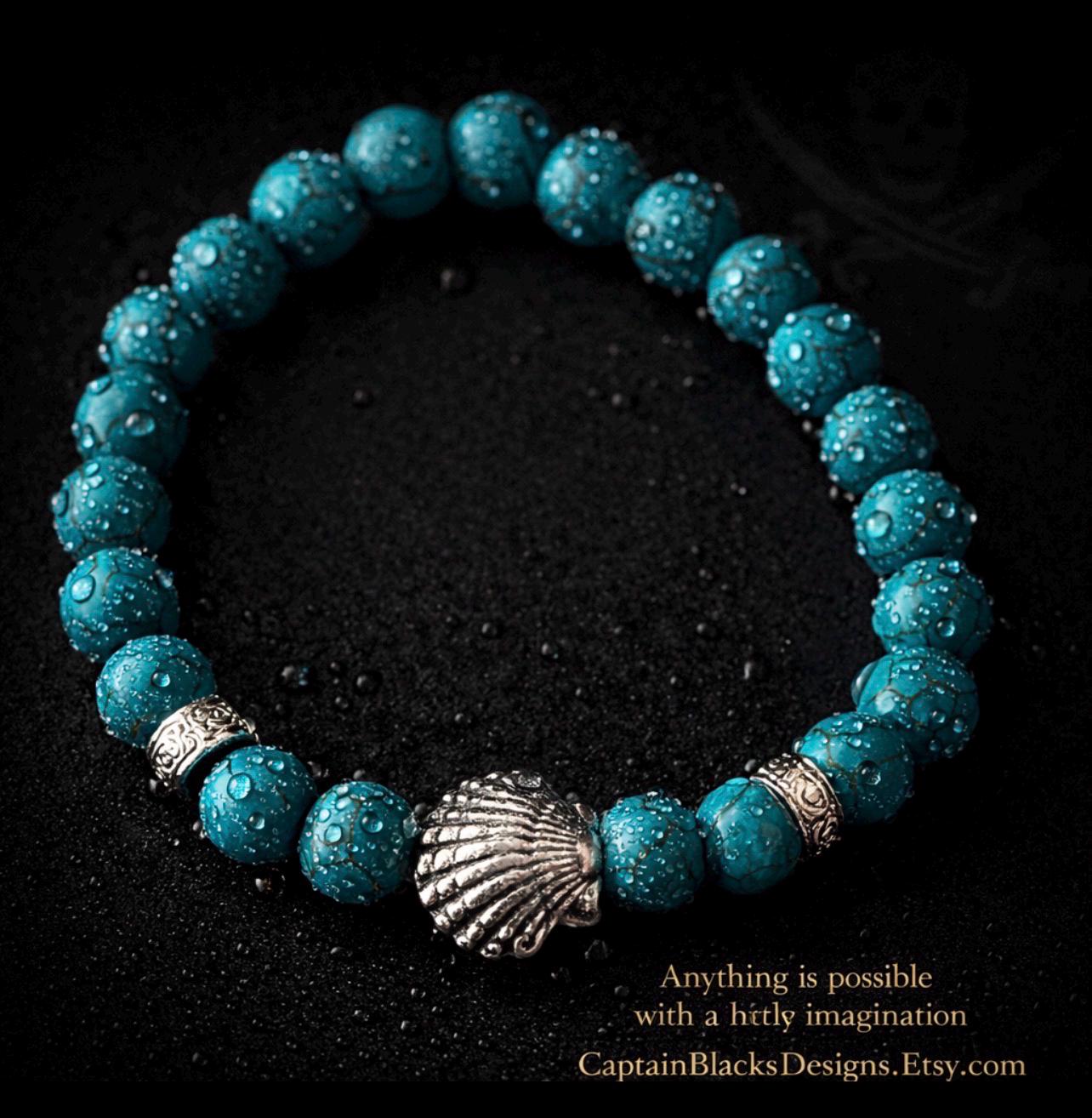 Turquoise Bracelet Sea Shell Beaded Stretch Bracelet Gift for Her Boho Jewelry